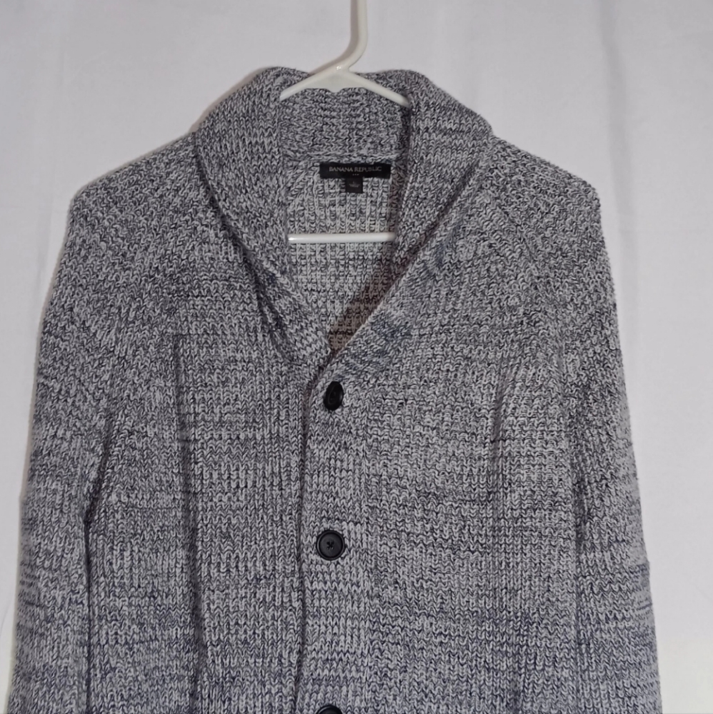 Banana Republic Blue And Grey Marled Cotton Knit Grandpa Cardigan Size M